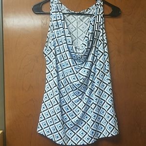 Patterned blue and white blouse